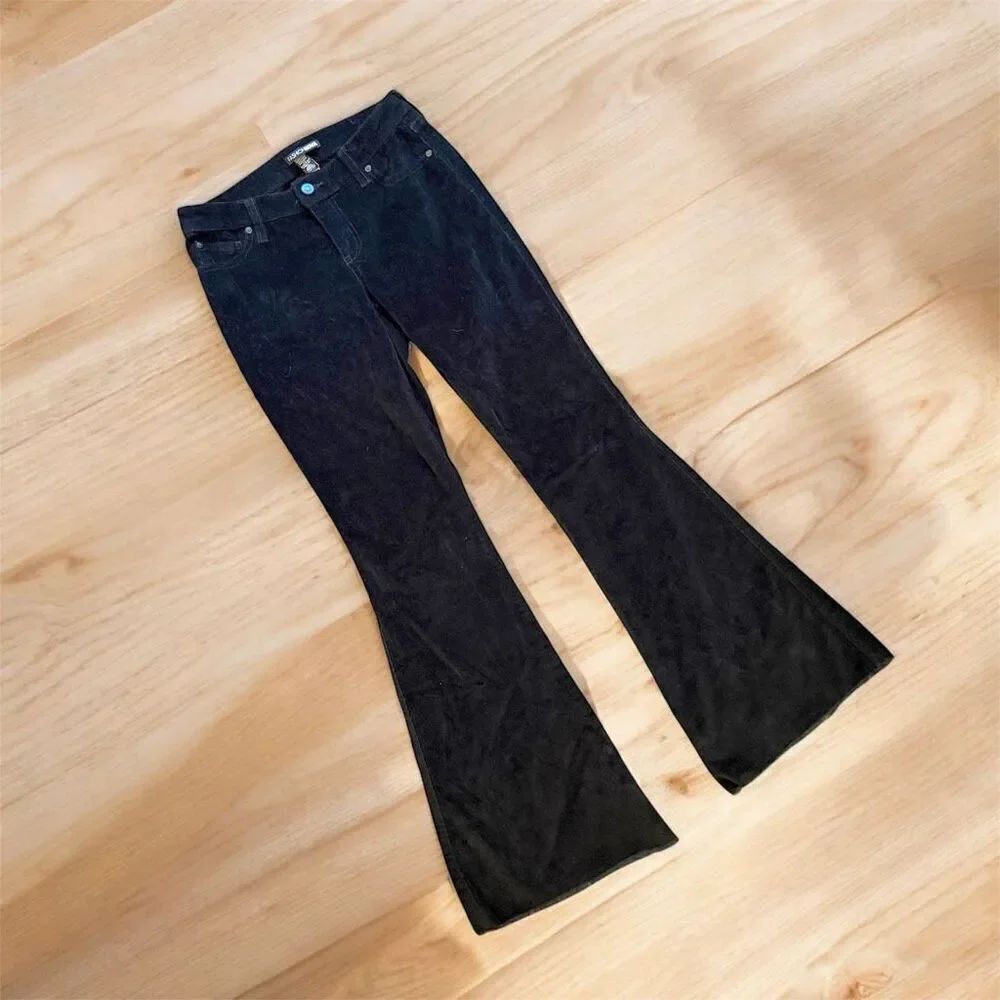 Fashion Nova Low Rise Mid Waisted Velvet Corduroy Flare Jeans Black 5/27”